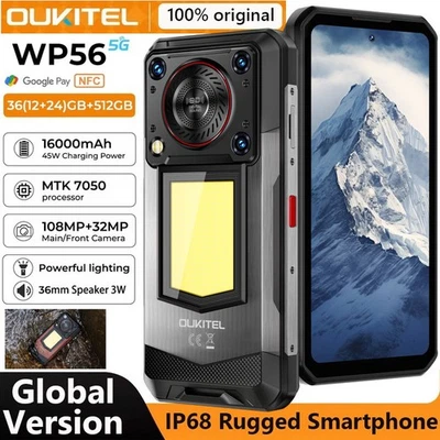 Unlocked 5G OUKITEL WP56 Rugged Phone Android 15 Outdoor Camping Light 16000mAh - Image 1 of 4