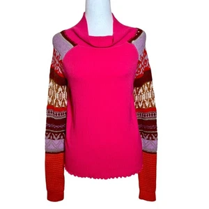 Free People Prism Thermal Sweater Hot Pink *Rare Color* Size Small EUC Fair Isle - Picture 1 of 7