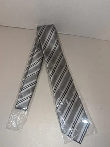 Blanc Apparel Herrenkrawatte 100 % Seide silber & schwarz gestreift - Bild 1 von 4