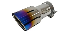 Universal Clamp on 114mm Titanium Exhaust Tip Top Speed Pro-1 Style in 76mm BLUE - Picture 1 of 4