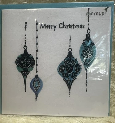Papyrus Christmas Card 2010 RARE HTF  Retro Hanging Ornaments Velvet Jewels Blue - Image 1 of 4