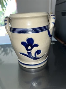 Williamsburg Pottery Salt Glaze Stoneware Crock Cottage Farmhouse Cobalt Blue - Picture 1 of 13