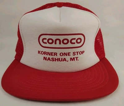 Sombrero de camionero de malla publicitaria de gasolinera y petrolera CONOCO de colección Nashua MT Korner 1 Foto 1 de 4