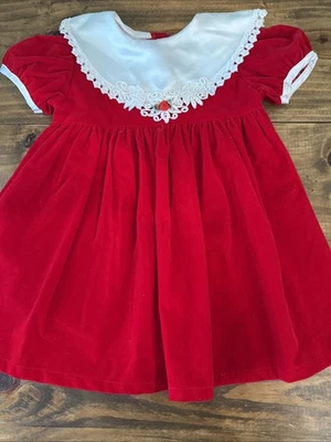 VTG Little Princess Red Velvet Satin Collared Holiday Party Dress 2t - Image 1 of 4