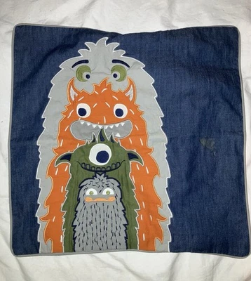 Almohada estándar decorativa Pottery Barn Kids Monsters farsa 16" cuadrada #9522T Foto 1 de 4
