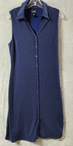 Nicole Miller Midikleid blau mit grünen Punkten ärmellos Knopfleiste Größe 8 - Bild 1 von 11