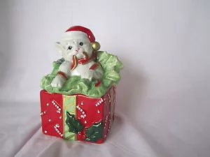 Fitz & and Floyd Christmas Kitty Kringle Lidded Box Cat Kitten NEW in BOX MINT - Picture 1 of 3