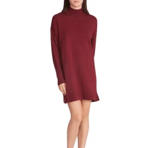 Steve Madden sweater dress XS Rosie Mock Neck Long Sleeve Wine Front Slits NEW - Picture 1 of 10