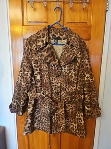 INC Womens Jacket Coat Lined Belted Brown Animal Print 2X NWOT - Picture 1 of 6