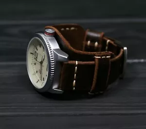 Leder Uhrenarmband, Militär Retro Braun Distressed Band Manschettenpad 18 20 22 24mm - Bild 1 von 11