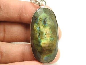 Regalo Navidad Labradorita Latón Colgante Facetado Cabujón Multi Fuego Joyería - Imagen 1 de 8