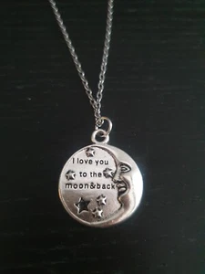 Elegant 925 Sterling Silver I Love You To The Moon And Back Pendant Necklace - Picture 1 of 5