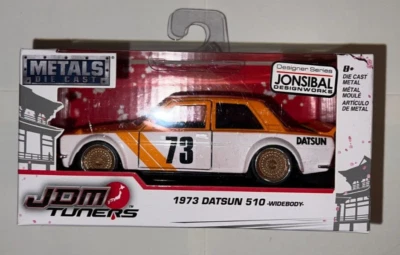 JDM Tuners 1973 Datsun 510 Widebody (Orange/White) Jonsibal Designer Diecast Car - Image 1 of 4