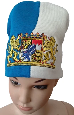 KARNEVALSTEUFEL Strickmütze Bayrisches Volksfest blau/weiß für Kinder Kappe Fanartikel 123888213