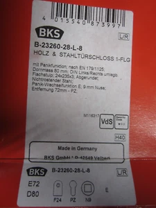BKS 23260-28-L-8 Panikschloss E 72/ 80 Stulp 24mm umstellbar mit Rechnung Dorn80 - Bild 1 von 3