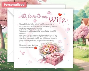 Personalised Happy Birthday To My Wife Card for Her Wife Female Love Heart - Picture 1 of 10