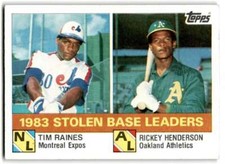 1984 Topps #134 Tim Raines/Rickey Henderson NM+ Stolen Base Leaders
