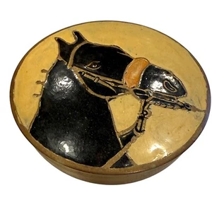 Vintage emailliertes Messing Indianer Cloisonné Pferd Schmuckschatulle Deckel Reiter West - Bild 1 von 8