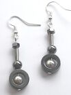 Hematite dangle drop Earrings in 925 Sterling Silver hooks