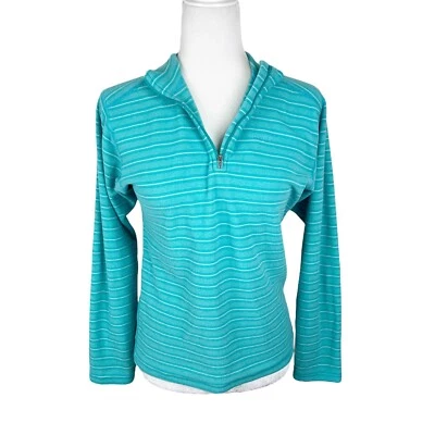 Patagonia Sweater Youth Extra Large (14) Aqua Stripe Quarter Zip Pullover Fleece - Image 1 of 4