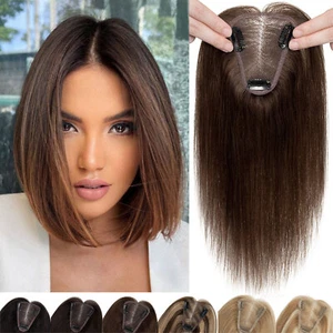 100% Real Remy Human Hair Topper Clip In Top Lace Base Toupee Hairpiece 8x10cm E - Picture 1 of 20