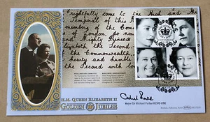 QUEENS GOLDEN WEDDING B/LET PANE 2002 BENHAM FDC SIGNED MAJOR SIR MICHAEL PARKER - Picture 1 of 3