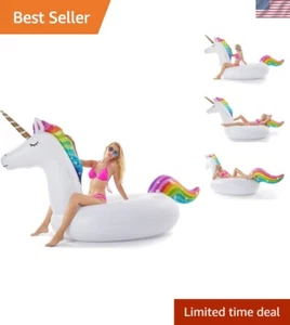 Giant Inflatable Unicorn Pool Float Floatie Ride On with Fast Valves Large Ri... - Foto 1 di 8