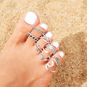 9PCs/set Jewelry Retro Silver Open Toe Ring Finger Foot Ring UK