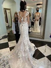 Mermaid Crystal race Wedding Dress V neck White Gown Dress Size 0-00 US