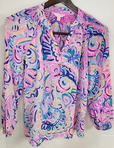 Lilly Pulitzer 100 % Seide Elsa Bluse psychedelisch Sonnenschein Größe XS - Bild 1 von 8