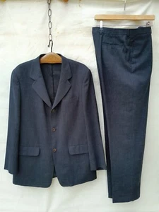 AD Adolfo Dominguez Linen Wool Suit Mens US 44 Dark Blue EU54 Pleated - Picture 1 of 24