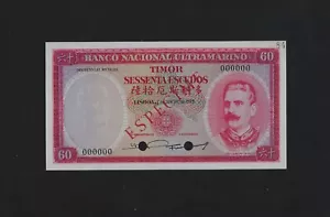Portugal Portuguese Timor 60 Escudos 1959 P-23s SPECIMEN GEM UNC RARE - Picture 1 of 2