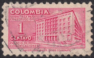 1949 Colombia SC# RA41 - Post & Telegraph Building - Postal Tax Stamp - Used - Picture 1 of 2