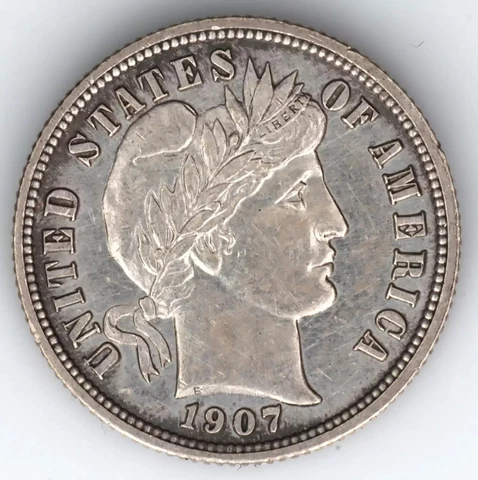 1907 Barber Liberty Head Silver Dime AU Cover