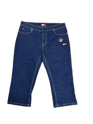 Jeans Tommy Jeans Cropped Feminino Tamanho 11 Azul Denim Americana Patches Elásticos - Imagem 1 de 4