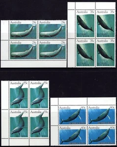 Australia 1982 bloques de esquina de ballenas como nuevos nunca bisagras, limpios y frescos - Imagen 1 de 1