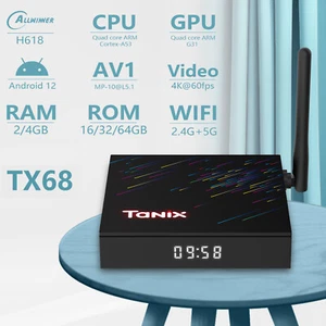 TANIX TX68 Smart TV BOX Android 12.0 4K Lettore multimediale quad core 2 GB+16 GB G5Y7 - Foto 1 di 11