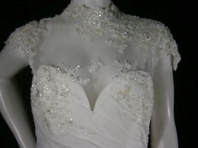 London Ellis  12 Wedding Dress Chiffon Asymmetric Draping Illusion Bling Lace - Image 1 of 4
