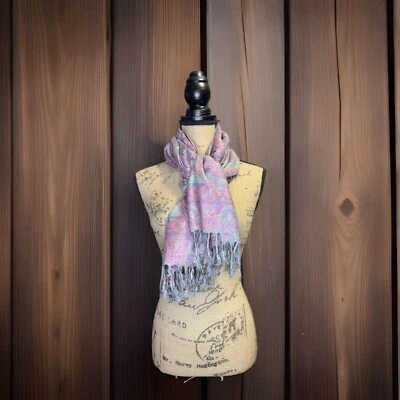 Bufanda 100% CACHEMIRA Mantón envolvente Paisley Púrpura Rosa Viaje Ligero Foto 1 de 4