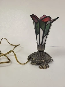 Vintage Buntglaslampe mit Metallfuß - Bild 1 von 6
