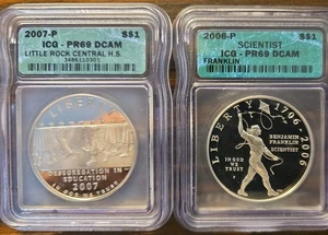 2006-P & 2007 p little rock - Franklin Scientist Commemorative $1 ICG MS69  DCAM - Picture 1 of 8