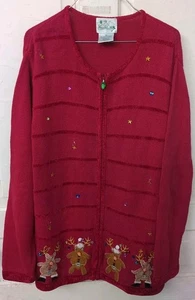 QUACKER FACTORY Christmas Cardigan Womens 2X Full Zip W/Reindeer Grandmacore - Picture 1 of 6