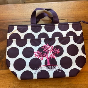 Thirty One Gifts Picnic Thermal Tote Poke Dot Just Believe Embroidery 13.5x9.5" - Picture 1 of 5