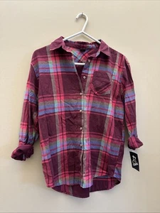 Art Class Size Large 10/12 Maroon Plaid Oversized Button Front Flannel LS Shirt - Picture 1 of 5
