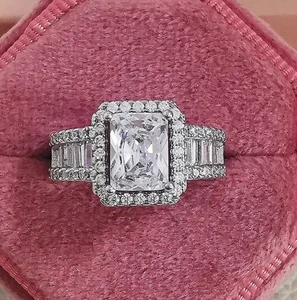 5 Ct Radiant Cut Created Diamond Halo Engagement Ring 14K White Gold Filled - Picture 1 of 6