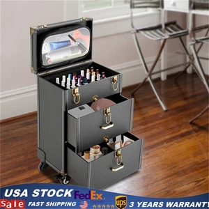 Rolling Makeup Trolley Case Cosmetic Boxes Portable Makeup Storage Organizer - Picture 1 of 22