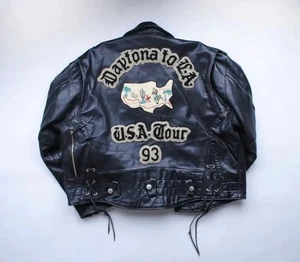 NEW Avirex Mens Daytona to L.A USA Black Tour 90s Motorcycle Leather Jacket NWT - Picture 1 of 7