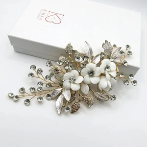Keramik Blume Braut Haarspange, weiß Hochzeit Floral Strass Zweig Haarspange - Bild 1 von 9