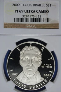 2009 P NGC PF69 ULTRA CAMEO LOUIS BRAILLIE COMMEMORATIVE SILVER DOLLAR #B51094 - Picture 1 of 2