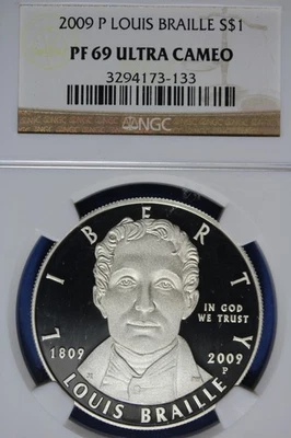2009 P NGC PF69 ULTRA CAMEO LOUIS BRAILLIE COMMEMORATIVE SILVER DOLLAR #B51094 - Image 1 of 2